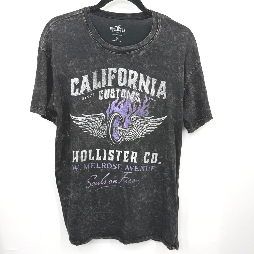 Hollister California Tee Men XS Cotton Graphic Acid Wash Biker Grunge Streetwear
